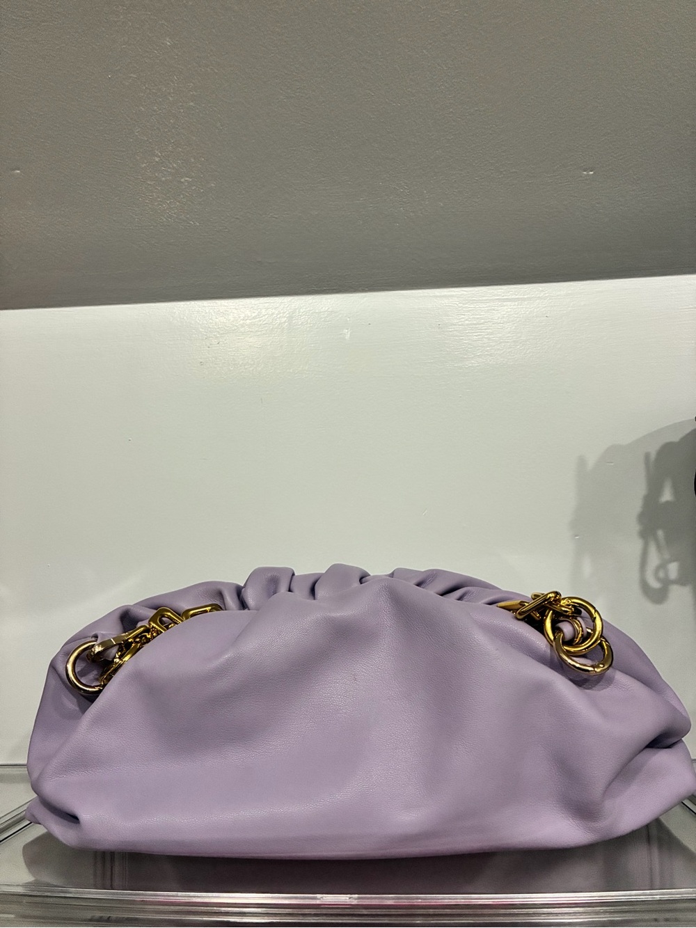 Lavender Soft Ruched Shoulder Bag with Gold Chain